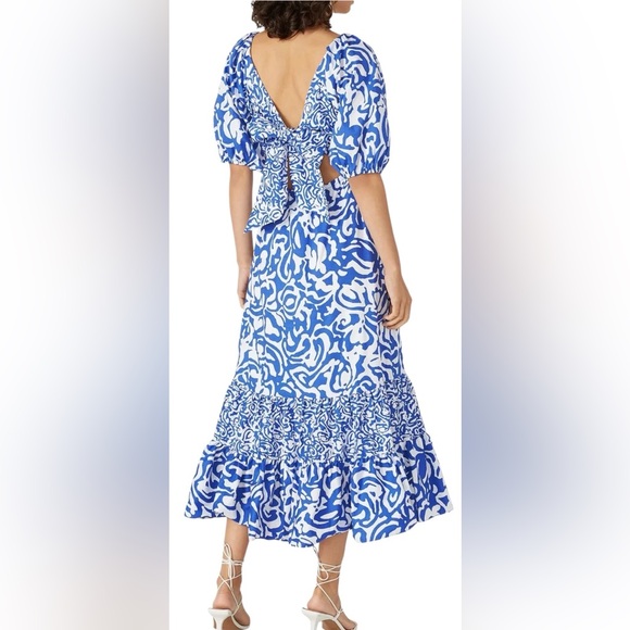 Tanya Taylor Cynthia Cotton Poplin Midi tiered tiered Dress Size 14 Blue EUC - Picture 2 of 16